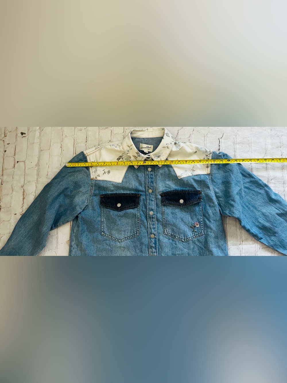 Denim Western Shirt Jacket with Floral Yoke - Light Blue - Picture 10 of 11